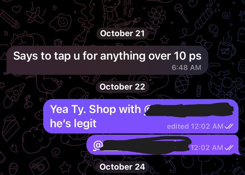 Screenshot from the Telegram Community 'PushBuds' showing great progress and results for online cannabis vendors.