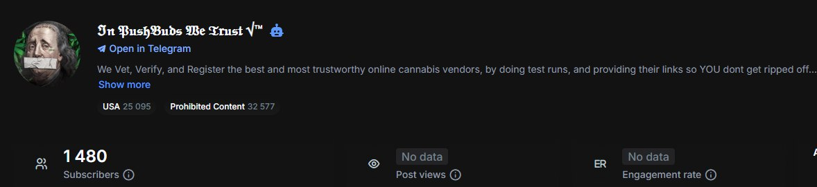 Screenshot from the Telegram Community 'PushBuds' showing great progress and results for online cannabis vendors.